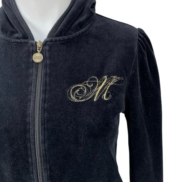 Mango Black Embroidered Velvet Velour Track Suit Sweatshirt Sweater Hoodie Top S - Picture 3 of 6
